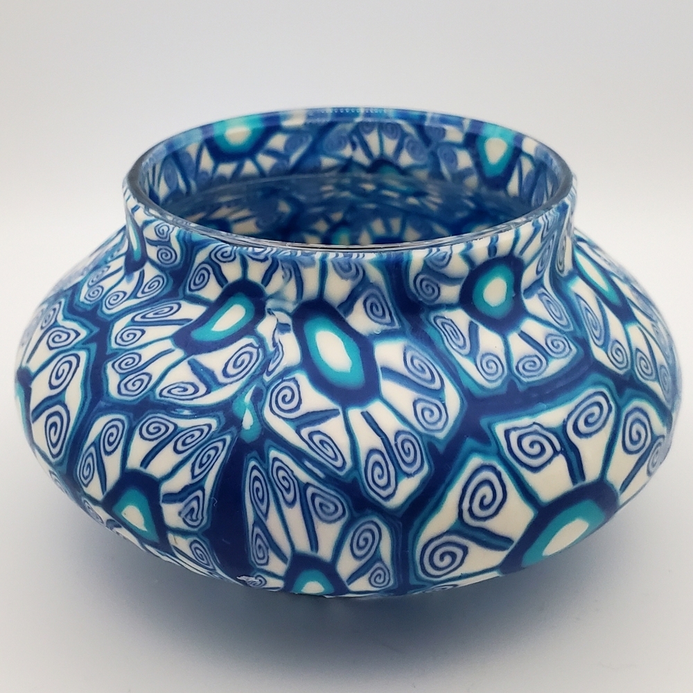 Le Vitrage Blue Millefiori Style Candle Holder / Succulent Vase Made In U.S.A.